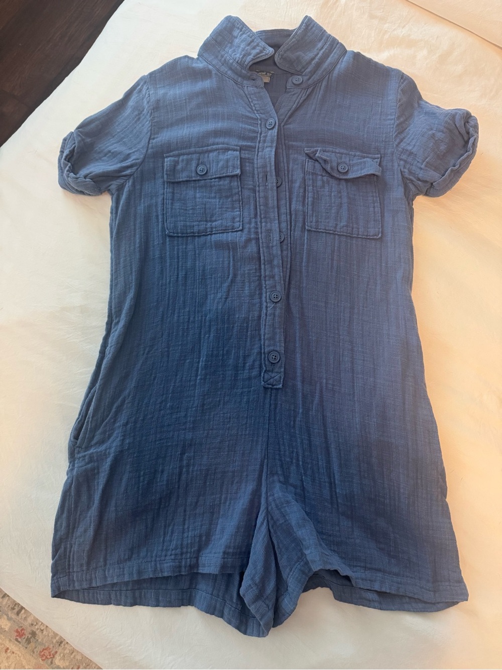 Aerie Blue Short-Sleeve One-Piece Romper